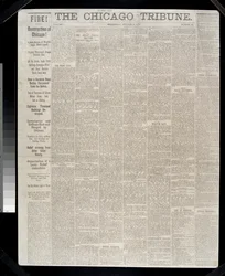 Första sidan av Chicago Tribune angående branden i Chicago 1871, 1871